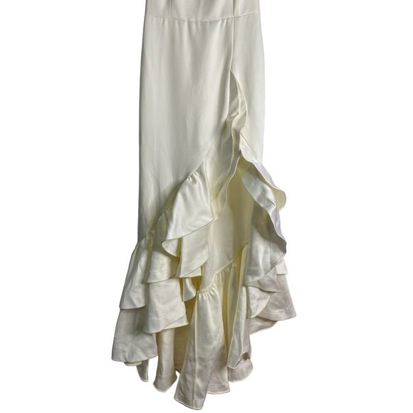 Bronx & Banco Paros Gown Silk Ruffle Hem Pearl Embellishments Bridal White Small - Picture 8 of 14